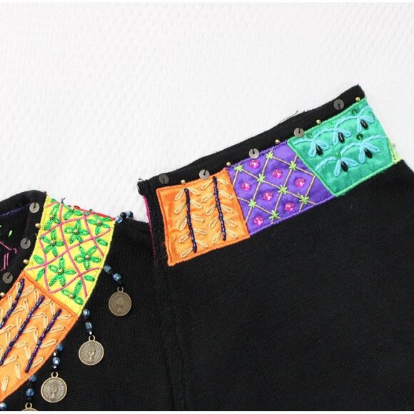 Boerek Womens 3X Black Embroidered Tunic With Colorful Patchwork & Coin Accents - Picture 7 of 10